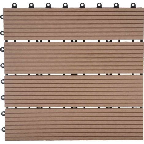 Dalles de terrasse x11 aspect bois en WPC 30x30cm clipsable 1m² balcon jardin extérieur 040005500 (1/5)