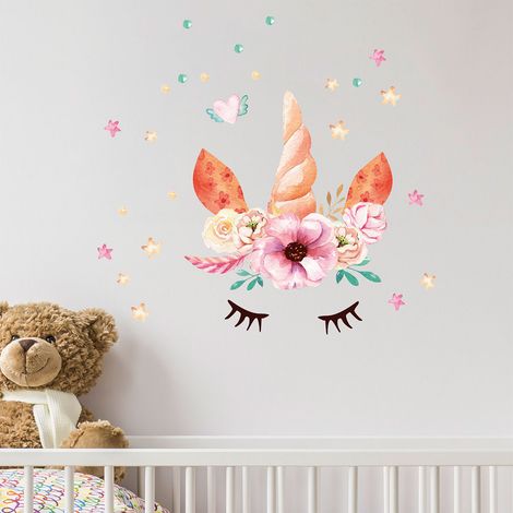Stickers muraux Sticker Mural Autocollant - FLEURS DE LICORNE - adhésifs fond transparent - 50x50cm (1/4)