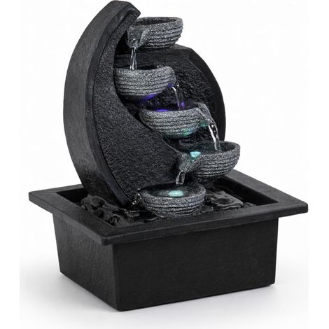 Fontaine d’Intérieur Cascade V2 4 Niveaux en Jarre Effet Pierre Naturelle avec Lumière LED Coloré - Décor de Table Moderne, Idéal Méditation et Détente - H 26 cm (1/5)