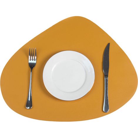 4er-Set Tischsets aus Leder, leicht zu reinigen, hitzebeständig, beidseitig verwendbar, rutschfest und wasserdicht – Gelb (1/5)