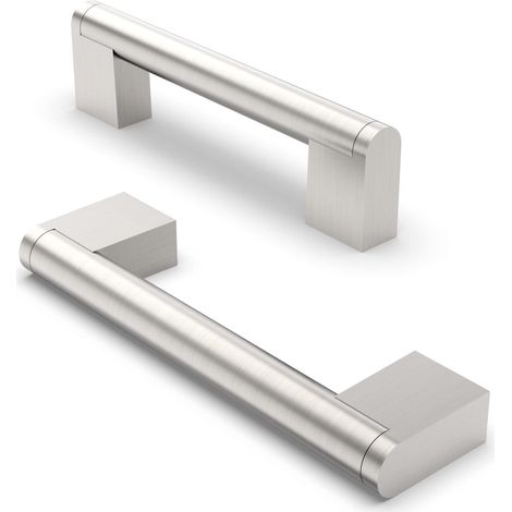 10 Möbelgriffe, 96 mm Lochabstand, Edelstahl, Schrankgriffe, Küchenschrankgriffe – Gebürstetes Nickel