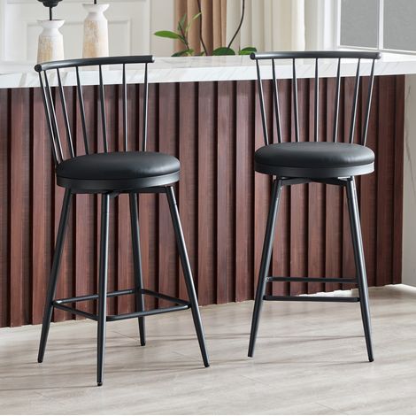 Set mit 2 Windsor-Barhockern aus Metall mit gepolstertem schwarzem Sitz (1/5)