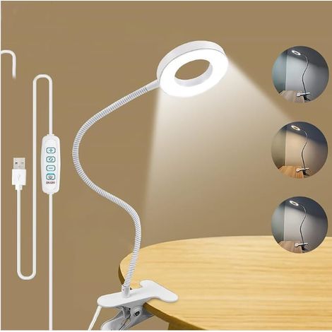 Lampe de Bureau, 3 Modes d’Éclairage &10 Niveaux Dimmable, Lampe de Lecture à Pince pour Lire et Travailler, Bras d'éclairage Rotatif à 360 Degrés (1/5)
