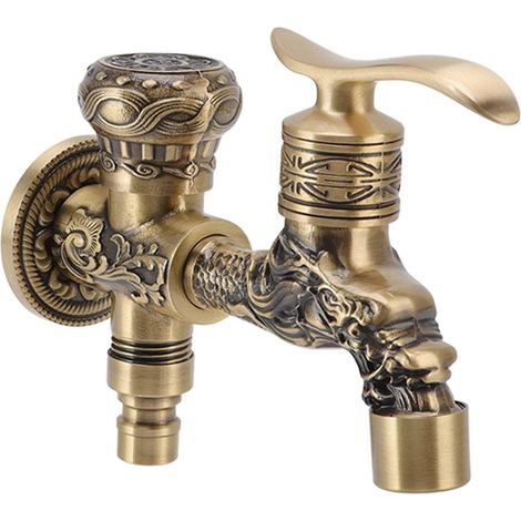 Robinet de Jardin Extérieur en Cuivre Pur, 2 Poignées, 2 Trous, Couleur Cuivre Antique, Filetage Femelle G1/2, pour Tuyau d'Arrosage, Buanderie, Salle de Bain (1/5)