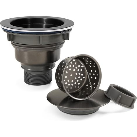 Kit de vidange d'évier 3½",Ensemble de Remplacement avec Panier Filtre Amovible en Acier Inoxydable 304 et Couvercle étanche,pour Cuisine,buanderie et Camping-Car(Noir) (1/5)