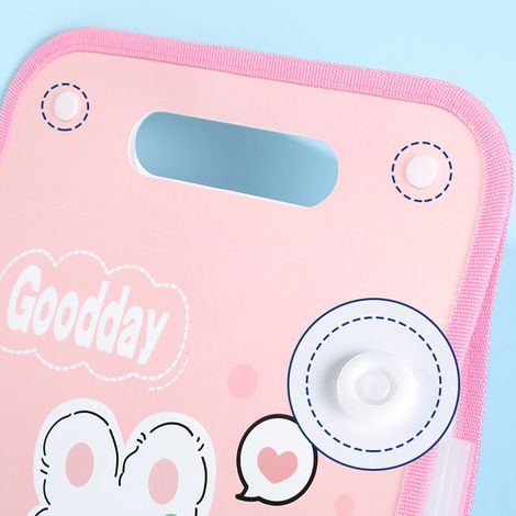 Pochette verticale portable format A4 pour documents, classeur de bureau extensible grande capacité à 12 compartiments, motif lapin rose. (1/2)