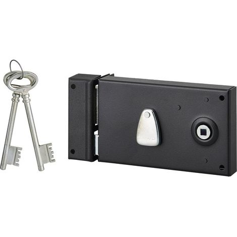 THIRARD - Serrure horizontale en applique 6 gorges à fouillot pour entrée, gauche, axe 56mm, carré 7mm, 140x88mm, noir, 2 clés - THIRARD