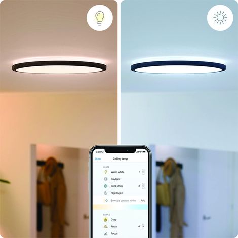 Plafonnier Connecté Wi-Fi SuperSlim noir, 2700-6500K, 14W, Nuances de Blanc (1/5)