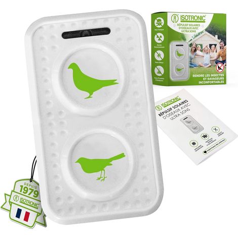 Répulsif ultrasons Oiseaux et Pigeons - À Piles pour Balcon, Toit et Jardin - Éloigne moineaux, goélands et Corbeaux - Portée 50 m² - Lot de 1 unité pour Une Protection Efficace et Mobile (1/5)