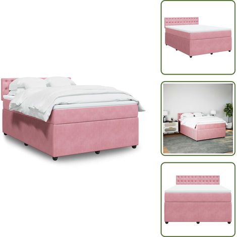 The Living Store Giroletto a Molle con Materasso Rosa 160x200 cm in Velluto - Materasso a molle insacchettate