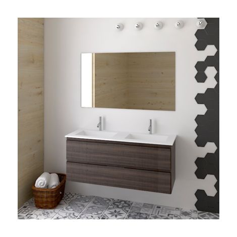 Meuble de salle de bain suspendus LOKI avec plan vasque et miroir. Avec porte-serviettes en cadeau différentes coleurs et tailles en Frêne tea 120CM 2 VASQUES (1/5)