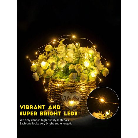 5 guirlandes lumineuses à fil de cuivre, 1M, 10 LED à piles, lumières féeriques blanches chaudes étoilées pour pots Mason, décor de table mariage et Noël (1/4)