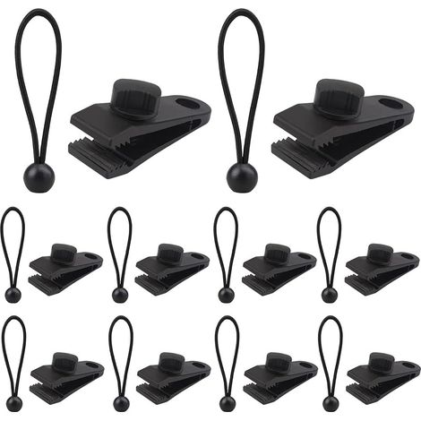 Lntyq Lot de 10 clips de bâche + 10 tendeurs en caoutchouc , pinces de bâche avec verrouillage de serrage, vis de préhension, clips pour bâche d'extérieur, tente, camping, auvent (1/5)