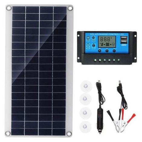 Panneau Solaire 300W 12V, Kit de Panneau Solaire, Chargeur de Batterie Kit avec régulateur de Charge Solaire 20A pour Camping-Car, Yacht, extérieur, Jardin, éclairage (1/4)