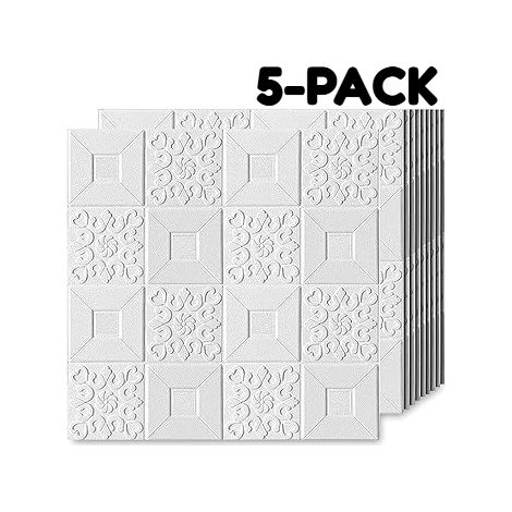 Lot de 5 autocollants muraux 3D en mousse, étanche, auto-adhésifs, 35x35cm (1/5)
