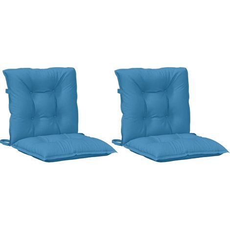 vidaXL Coussins de chaise à dossier bas lot de 2 bleu mélangé tissu