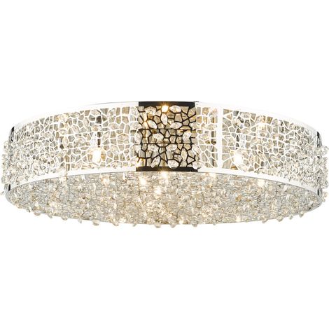 DAR KOTARO - Plafonnier affleurant chrome poli et cristal, 6x G9 (1/5)