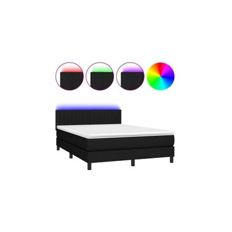 Sommier à lattes de lit avec matelas LED Noir 140x200 Tissu (1/5)