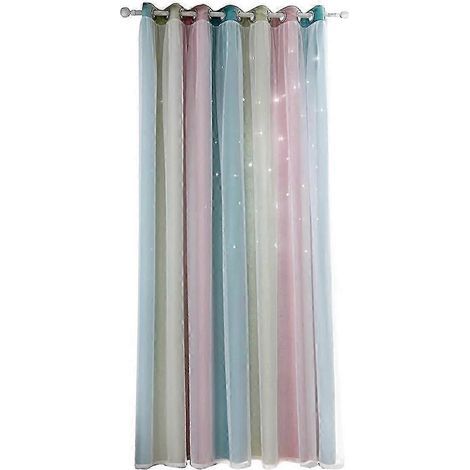 Rideaux à étoiles ajourées double couche 2025. Convient pour une chambre de petite fille. Décoration colorée pour chambre d'enfant avec tulle. (1/4)