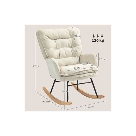 Fauteuil à bascule beige en tissu effet chenille avec accoudoirs et assise confortable jusqu'à 120 kg pour chambre et salon (1/5)
