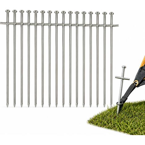Lot de 16 piquets de tente en forme de croix - 23 cm - En acier galvanisé - Ancrage au sol robuste pour tente de camping, tonnelle, abri de voiture, jardin, coupe-vent et résistant aux intempéries (1/5)