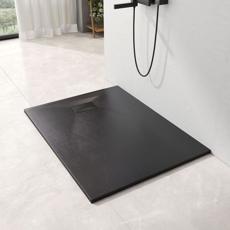 EMKE SMC Duschwanne 90x120 cm Schwarz Ultra-flache Duschtasse, Schieferoptik, Anti-Rutsch & Zuschneidbar