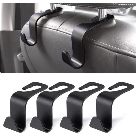 Set di 4 ganci per poggiatesta auto – Ganci portaoggetti per sedile auto – Plastica resistente – Nero (1/4)