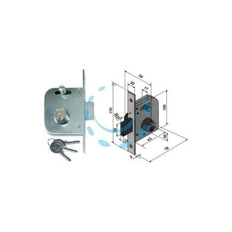 SERRATURA DA INFILARE PER CANCELLI CATENACCIO E SCR. CON NOTTOLINO 065 - mm.45 con catenaccio da mm.70 (06545400)