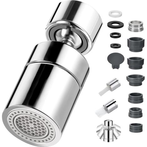 1 Aérateur Robinet, 360° Pivotant, 2 Modes Jet, ABS, Cuisine Salle de Bain