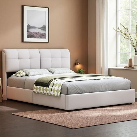 Letto 160x200 cm, 15SM, LED regolabile, idraulico, moderno, telaio del letto 160x200 cm, Velluto, beige (1/5)