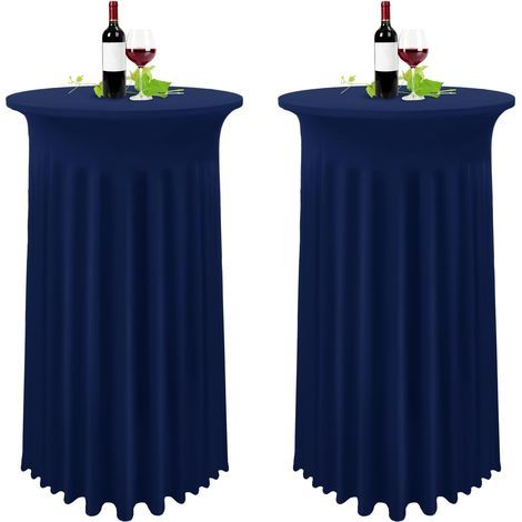 Lot de 2 Bleu Foncé Housse pour Table Haute, Nappe Mange Debout 80 x 110 cm, Bleu Marine Nappe Jupe Plissée (1/4)