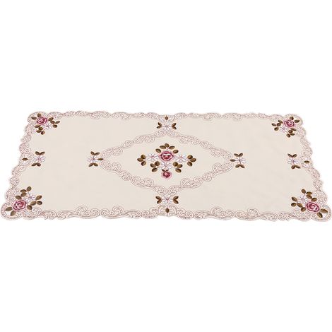 Nappe rectangulaire brodée européenne 60x120cm, chemin de table floral élégant, couvre-table en lin pour décoration de salle à manger (1/5)