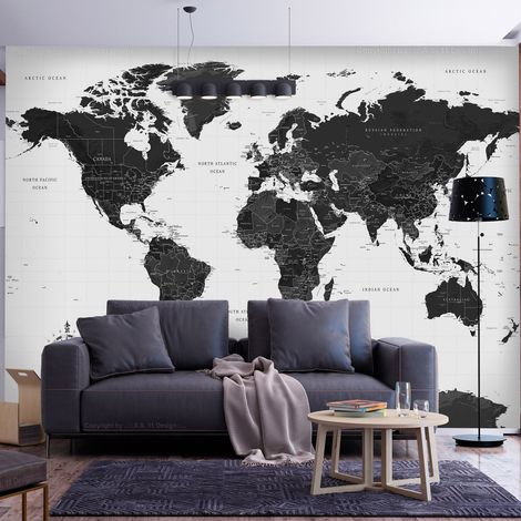 Papier peint Carte du monde en noir et blanc - 150 x 105 cm (1/4)