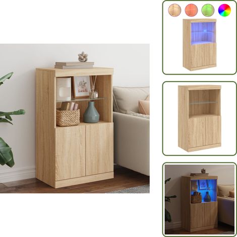 Buffet avec lumières LED chêne sonoma 60,5x37x100 cm - Buffet Design Moderne - Meuble Rangement - Luminaire Led Rgb - Décoration Intérieur - Mobilier Salon (1/5)