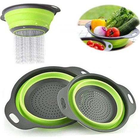 Set 2 scolapasta cestello in silicone pieghevole ripiegabile multiuso 29.5 cm 67647