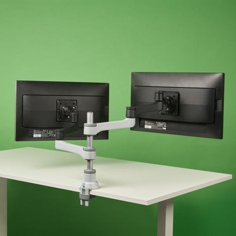 Supporto a Braccio Doppio per Monitor R-Go Zepher 4 C2, Regolabile, Nero/Argento, Montaggio da Scrivania (1/4)