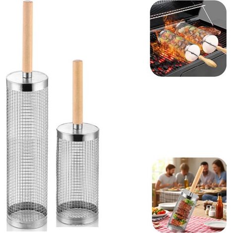 Paniers de barbecue lot de 2 en métal - paniers à viande et légumes pour fumage avec poignée, argent, tailles assorties (1/5)