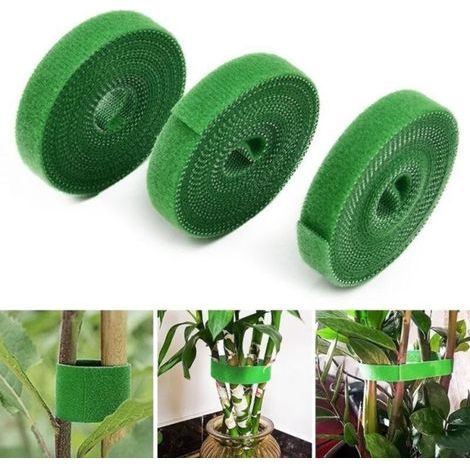 Lot de 3 attaches réutilisables en nylon pour plantes de jardin, branches de fleurs, tomates, supports de plantes d'intérieur et d'extérieur pour une croissance efficace - 5 m x 1 cm - Vert (1/3)