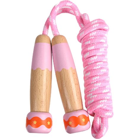 Corde à Sauter Enfant - Réglable par Nœud - Poignées en Bois Naturel - Pour Filles et Garçons 4 à 12 Ans - 1 Pièce (1/5)