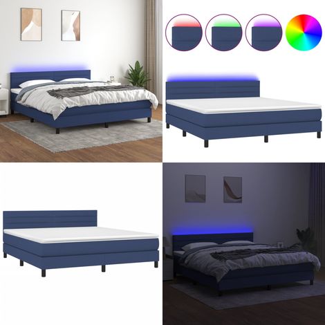 Sommier à lattes de lit avec matelas LED Bleu 180x200 cm Tissu - Sommier Tapissier - Lit Plateforme - Lit Avec Led - Matelas À Ressorts Ensachés - Tête De Lit Ajustable - Home & Living (1/5)