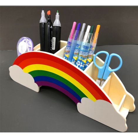 Organiseur De Bureau - Porte-Crayons En Bois Forme De Nuage - Rangement Pour Fournitures Scolaires Et Artistiques - 1 Pièce (1/5)