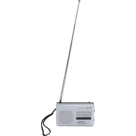 Radio portable FM/AM compacte à transistors, alimentée par piles, avec prise casque et haut-parleur intégré DK-2017 Argent (1/5)