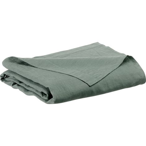 Drap plat réversible en lin lavé stonewashed coloris Thym et Naturel 240 x 300 cm - PANGIVO