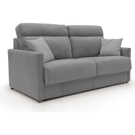 Margot Schlafsofa mit hoher weicher Rückenlehne aus Stoff T02 156 cm (mat.120x197) grau