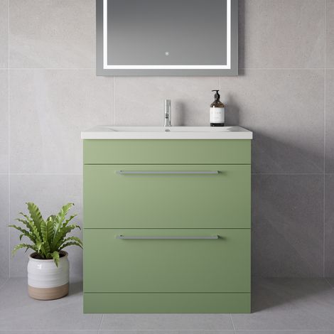 Napoli 460 Olive Green 800mm 2 Drawer Vanity Unit with Glide Basin - 800mm - Chrome 480mm Handle