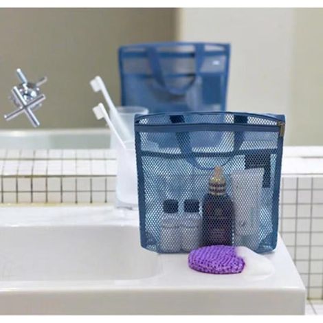 Sac de douche en filet, sac de toilette bleu (1/4)