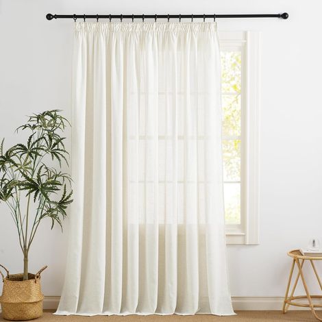 1 PC Voilage Lin 300x240cm Galon Fronceur Blanc Naturel Fenetre Salon Chambre