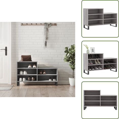 The Living Store Schuhregal Grau Sonoma 102x36x60 cm Holzwerkstoff - Schuhschrank - Schuhregal - Holzwerkstoffmöbel - Garderobe - Aufbewahrungsbox