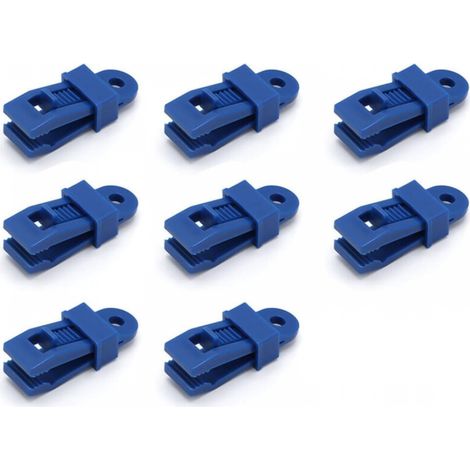 8 pièces Pinces de fixation robustes pour bâches, pour auvents, camping, caravanes et housses de voiture,Bleu (1/5)
