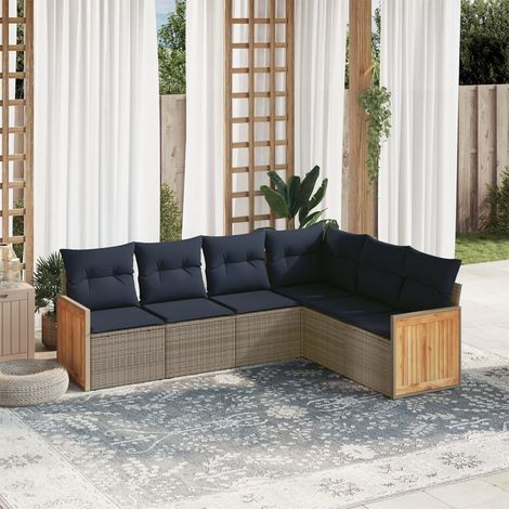 6-teiliges Gartensofa-Set mit Kissen, grau, Polyrattan (1/5)